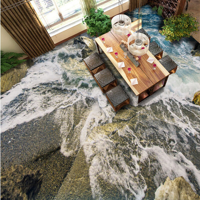 

Free Shipping Stone waves floor wallpaper lobby walkway waterproof self-adhesive non-slip floor mural 250cmx200cm