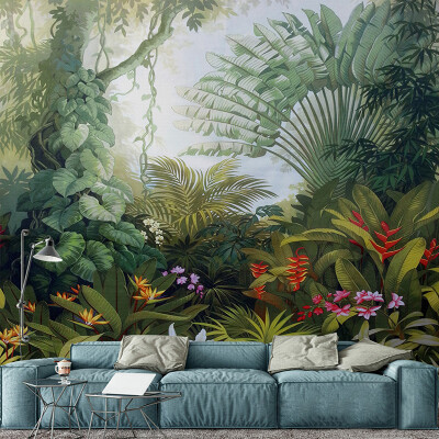 

Custom Mural Wallpapers European Style Retro Tropical Rain Forest Plant Scenery Photo Wall Painting Murals Living Room Wallpaper