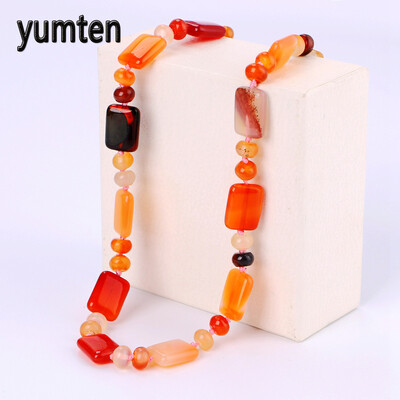 

Yumten Agate Necklace Power Square Природные камни Кристалл Женщины Ювелирные изделия Кольер Этнический Colares Chain Boho Лучший друг Ananas