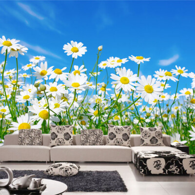 

Custom Mural Wallpaper Blue Sky Fresh Marguerite Nature Landscape Photo Wall Paper Living Room Bedroom Romantic Home Decor Mural