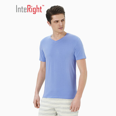 

INTERIGHT bottoming shirt mens modal stretch V-neck short-sleeved shirt iron blue