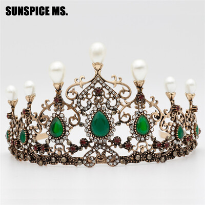 

Vintage Beauty Bead Hollow Flower Tiaras Women Antique Resin Crown Турецкая индийская богемия Этнические свадебные волосы Hairband