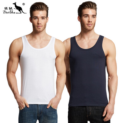 

Kangaroo DaiShu 2 pieces mens vest mens cotton casual sports tide mens vest bottoming shirt white treasure blue