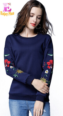 

L XL XXL 3XL 4XL 5XL plus size casual new winter 2017 basic t shirt women long sleeve big size blue flower embroidery loose lady