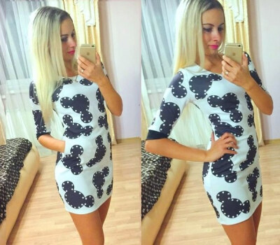 

Lovaru ™Round collar half sleeve mini dress printing brief paragraph cultivate one's morality leisure job joker style