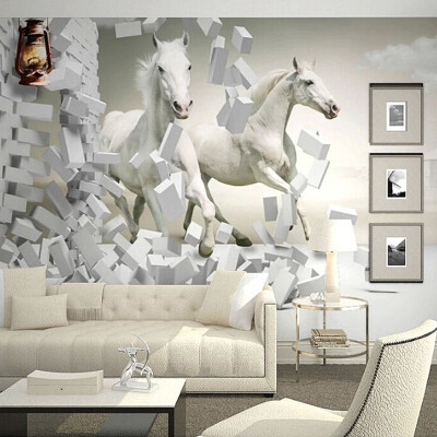 

Custom 3D Running White Horse Wall Mural Обои Современный домашний декор Сидящий диван Диван ТВ Фон Звукоизолированная бумага Обои