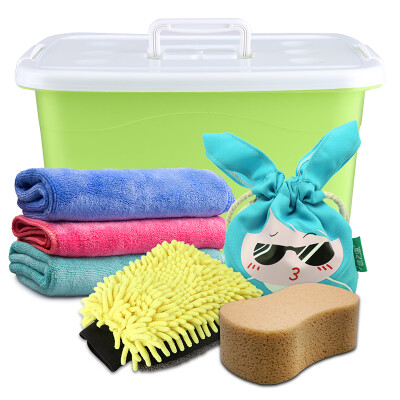 

Green source car wash kit chenille gloves car wash sponge activated carbon bag carbon bag storage box towel three loaded car wash cleaning deodorant supplies seven-piece