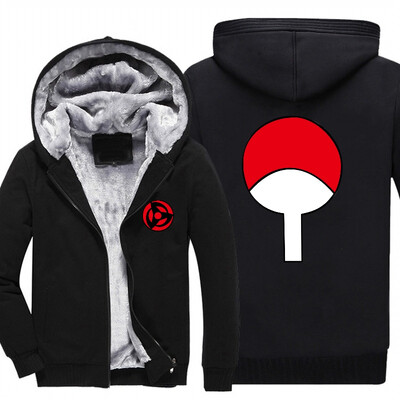 

2018 New hot Anime Naruto write round eyes Sasuke Hooded hoodies man autumn winter long thick sweatshirt USA size freeshipping