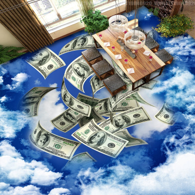 

Free Shipping Floating Paper Money 3D Stereo Painting floor wallpaper office supermarket decoration floor mural 250cmx200cm