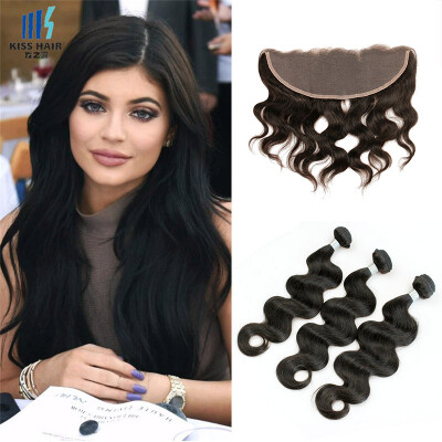 

kiss hair virgin Indian temple human hair body wave Indian hair extension 3 piece hair bundles with 4*13 lace frontal