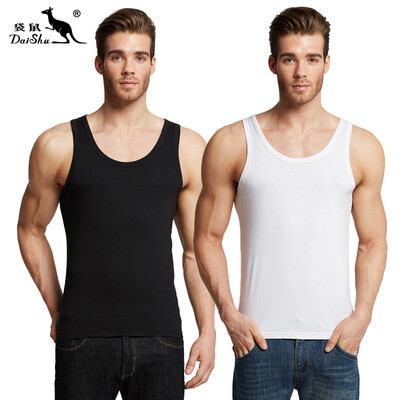 

Kangaroo DaiShu 2 pieces mens vest mens cotton casual sports tide mens vest bottoming shirt black white L