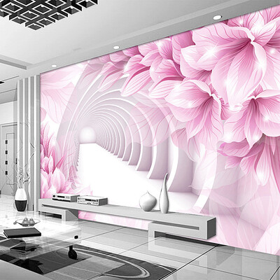 

Custom 3D Mural Wallpaper Creative Modern Abstract Artistic Pink Flower White Corridor Wall Mural Bedroom TV Backdrop Wall Paper