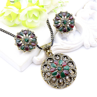 

Ювелирные изделия из цветных ювелирных украшений Vintage Women Round Set для серьги с круглым ожерельем Нигерийские смолы для ювел