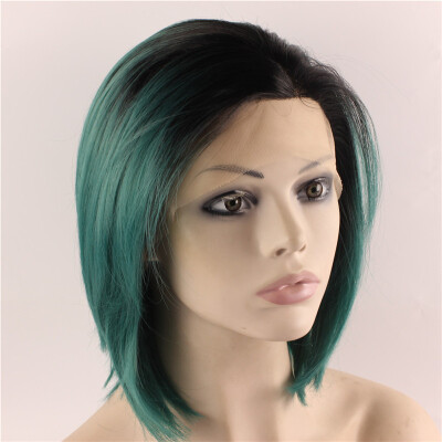 

Black Dark Green Ombre Lace Front Short Bob Wig Synthetic