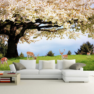 

Custom Photo Wallpaper Cherry Tree Deer Scenery TV Backdrop Wall Covering Bedroom Living Room Background Wall Murals Wallpaper