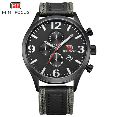 

MINI FOCUS Famous Top Brand Men Quartz Watch Genuine Leather Sport Men's Wrist Watch MF0003G
