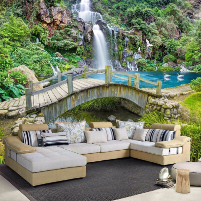 

Custom Any Size 3D Mural Wallpaper Small Bridge Running Water Waterfall Nature Landscape Photo Background Wall Papers Home Decor