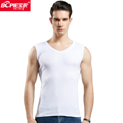 

Baopai BOPIE mens vest mens cotton wide shoulder fitness vest Slim bottoming shirt 8019 white V-neck L 17095