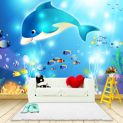 

Custom Photo Wallpaper Modern Underwater World Dolphin Children's Room Bedroom Non-woven Wall Mural Paintings Wallpaper Prints