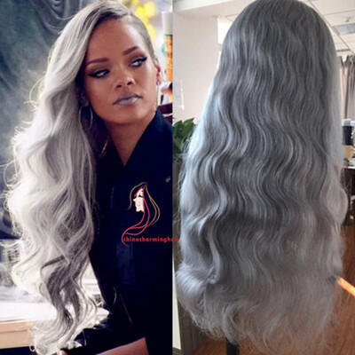 

Free Part Pure Color Slivery #Grey Virgin Human Lace Wig With Baby Hair Glueless Full Lace Wig rihanna hairstyle