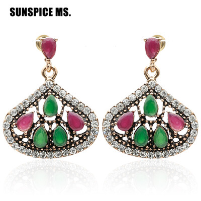 

Vintage Women Turkish Resin Drop Earrings Hollow Raindrop Jewelry Antique Gold Color Bohemian Earrings Banquet Ethnic Jewelry