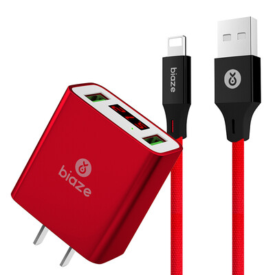 

Biaz BIAZE Charger Kit Dual USB Digital Display Charger Apple 876s Plus Data Cable 12 Meter Red M16 K27