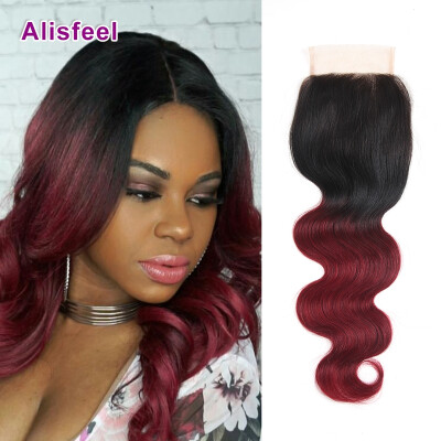 

Brazilian Ombre Body Wave Human Virgin 4×4 1b 99j Burgundy Body Wave Closure Bleached Knots Ombre Closure With Human Hair