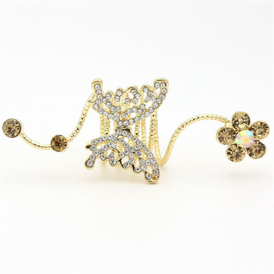 

New Brand Design Women Rhinestone Butterfly Shank Rings Gold Color Crystal Flower Animal Ring Bridal Romantic Wedding Jewelry
