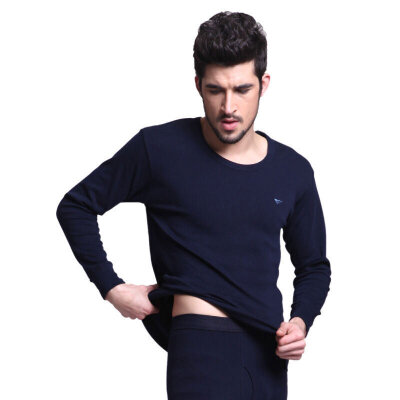 

Seven wolves Qiuyi Qiuku mens cotton thermal underwear cotton round neck thin section cotton sweater set 8001 Navy