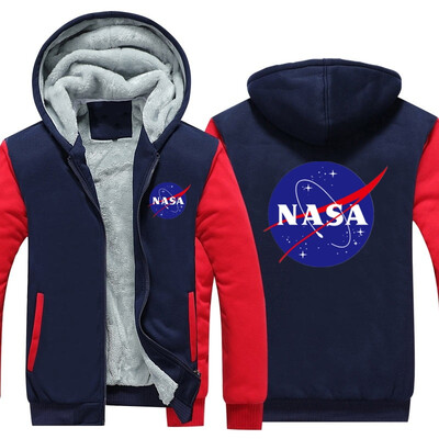 

2018 New USA SIZE Men Winter Autumn Hoodies NASA Space Administration pattern Fleece Coat Baseball Uniform Sportswear Jacket wool