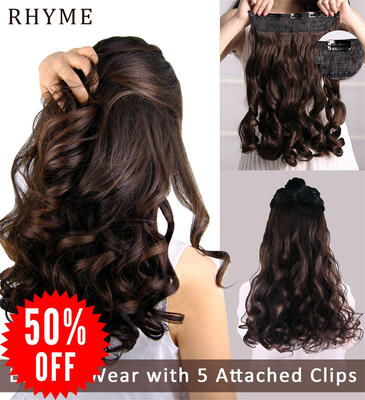 

Rhyme 23" Light Brown One Piece Hair Extensions 34 Full Head Natural Curly Synthetic Hairpieces Medium Length Wigs for GirlsWome