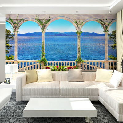 

Custom photo wallpaper Large mural living room sofa 3D stereo TV background wall wallpaper window view of the sea