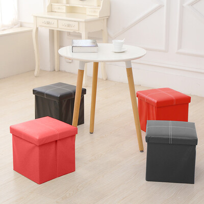 

Tinghao tinghao PU square black red double color leather storage stool folding storage box change shoe bench two loaded