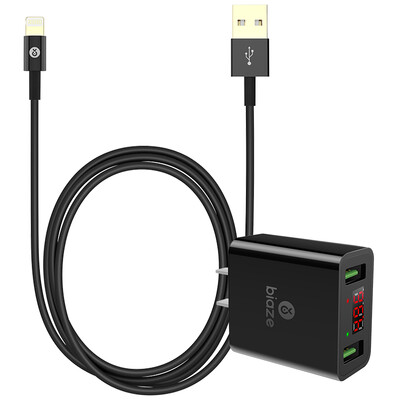 

Комплект зарядного устройства Biaz (BIAZE) Двойной USB цифровой дисплей Зарядное устройство + Позолоченный Apple 8/7 / 6s Plus Кабель данных 1.2m Черный M16 + K26
