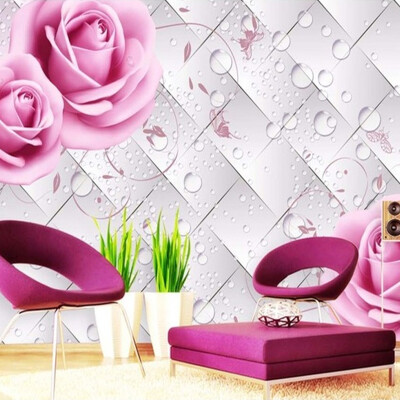 

Custom Photo Wallpaper Rose Water Droplet 3D Stereoscopic Non-woven TV Backdrop Mural Wall Covering Wallpaper Living Room Modern