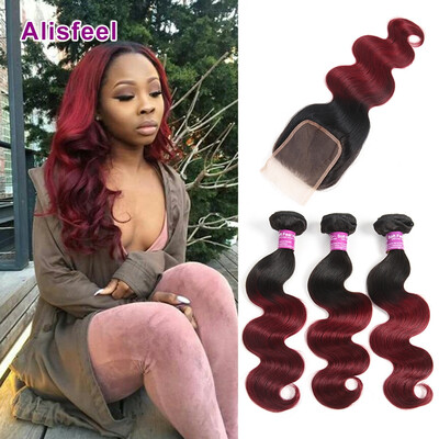 

Brazilian Hair Ombre With Closure T1B/99J Burgundy Ombre Brazilian Hair Body Wave Ombre Body Wave Bundles With Closure