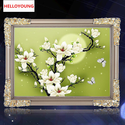 

DIY 5D Diamond Painting Cross Stitch Moonlight Magnolia Diamonds Вышивка Гостиная Diamond Mosaic Домашнее украшение