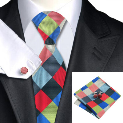 

N-1064 Vogue Men Silk Tie Set Plaids & Checks Necktie Handkerchief Cufflinks Set Ties For Men Formal Wedding Business wholesale