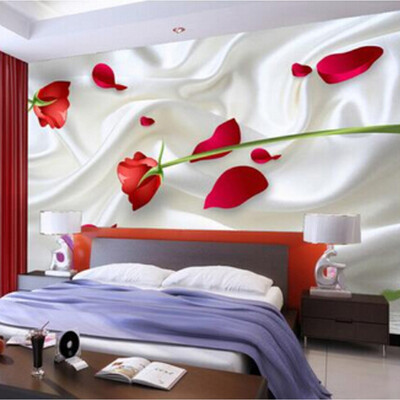 

Romantic Rose 3D Silk Wallpaper Modern Simple Bedside Wedding House Interior Home Decor Non-Woven Mural Papel De Parede Floral