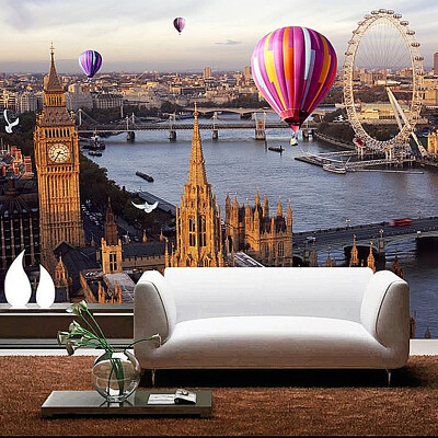 

Custom Mural Wallpaper Roll 3D Grain Straw Modern European City Photo Hot Air Balloon River Wall Cover For Living Room Backdrop