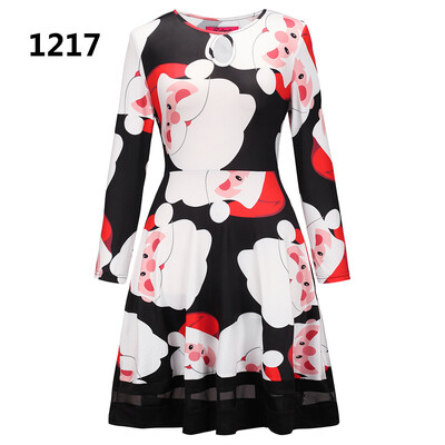 

Europe&America Christmas dress Christmas tree old man snowman bottom jigsaw dress Christmas print dress