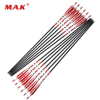 

12 pcs 80cm Spine 500 Carbon Arrows OD76mm ID62mm with 2 Red&1 White Turkey Feather for Hunting Shooting Archery