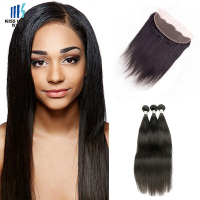 

kiss hair virgin Indian temple human hair silky straight Indian hair extension 3 piece hair bundles with 413 lace frontal