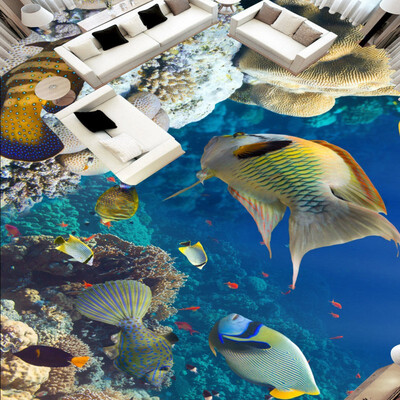 

Free Shipping Underwater world beautiful HD floor lobby non-slip thickened bedroom bathroom living room study flooring mural 250cm