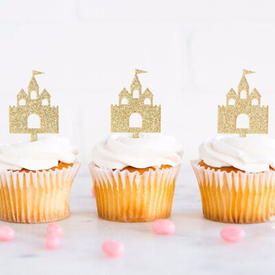 

MEYA Acrylic Silver Glitter Princess Castle Cupcake Toppers Set of 8 Cupcake Topper decoration