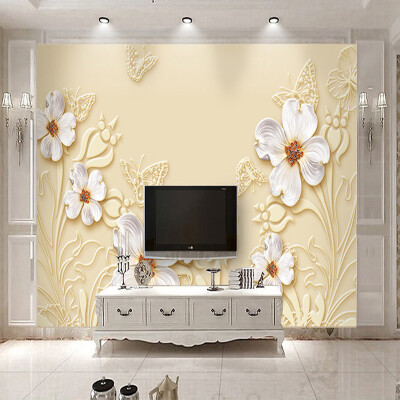 

Custom Photo Wallpaper Living Room 3D Relief White Flowers Art Mural Modern Jewelry TV Background Wall Decoration Painting Paper