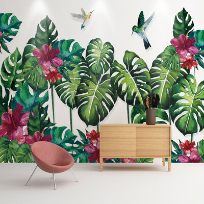 

Custom Photo Wallpaper 3D Hand Painted Southeast Asia Tropical Rain Forest Green Banana Leaf Mural Living Room Decor Painting