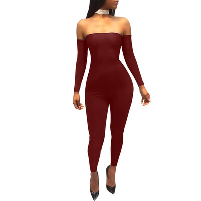 

Yizenge Lace up Backless Sexy Jumpsuits Rompers off the shoulder Long Sleeve Long Pants Skinny Bodycon Women Jumpsuit