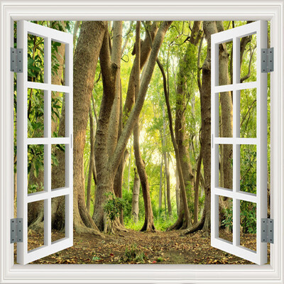 

Custom Wall Mural Large Wall Painting Wallpaper 3D Window Green Forest Scenery Backdrop Wall Decorations Wallpaper Living Room