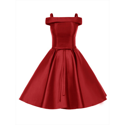 

CAZDZY A-Line Bowknot Off-the-Shoulder Draped Knee-Length Cocktail Dress